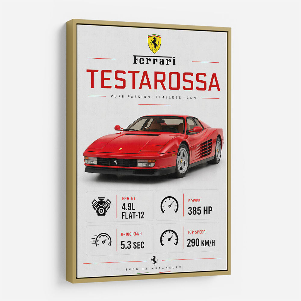 Red Ferrari Testarossa Stats Wall Art
