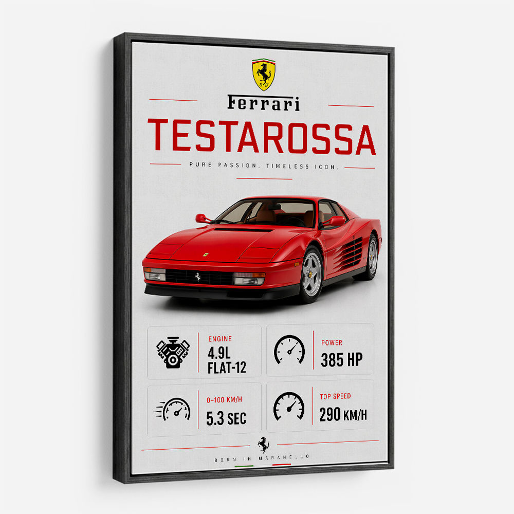 Red Ferrari Testarossa Stats Wall Art
