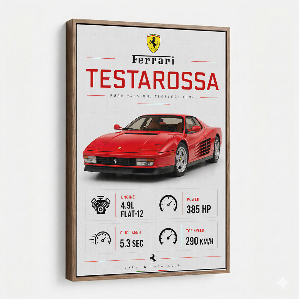 Red Ferrari Testarossa Stats Wall Art