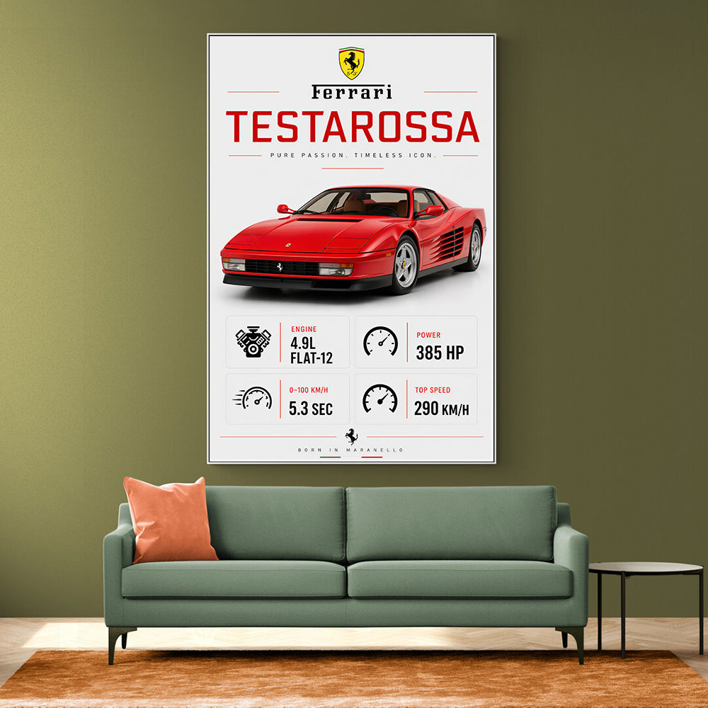 Red Ferrari Testarossa Stats Wall Art