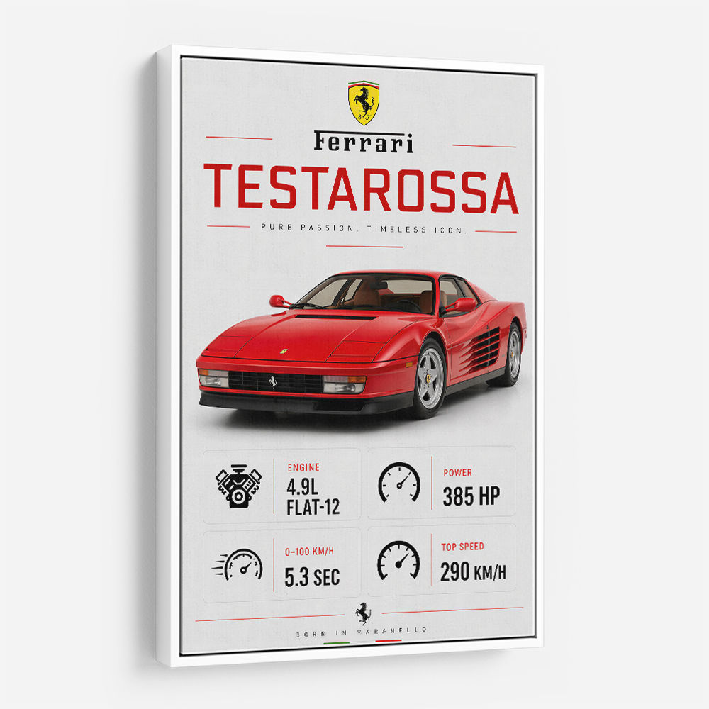 Red Ferrari Testarossa Stats Wall Art