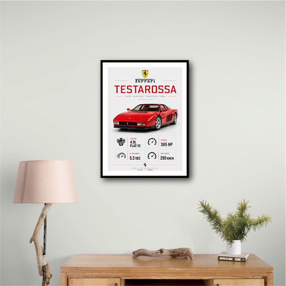 Red Ferrari Testarossa Stats Wall Art