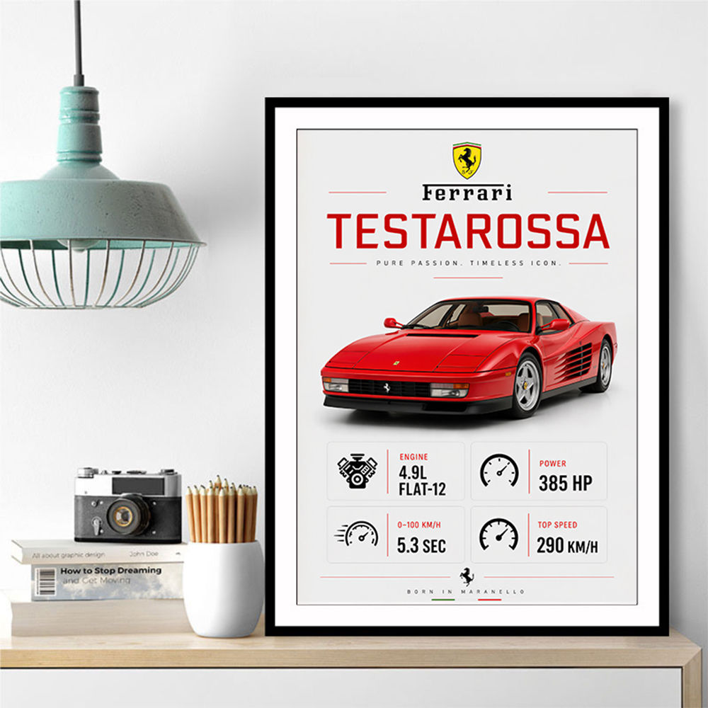 Red Ferrari Testarossa Stats Wall Art