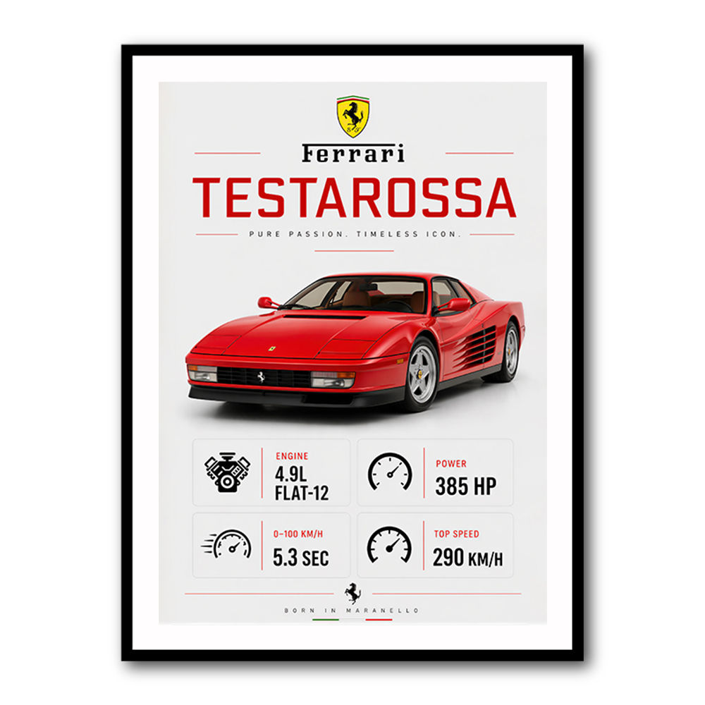 Red Ferrari Testarossa Stats Wall Art