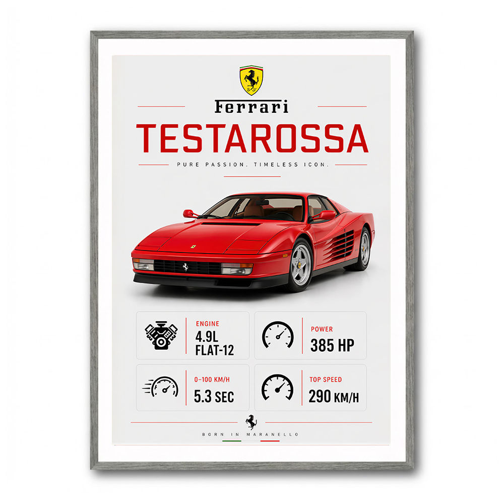 Red Ferrari Testarossa Stats Wall Art