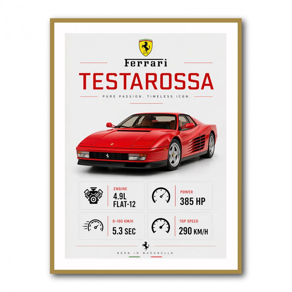 Red Ferrari Testarossa Stats Wall Art