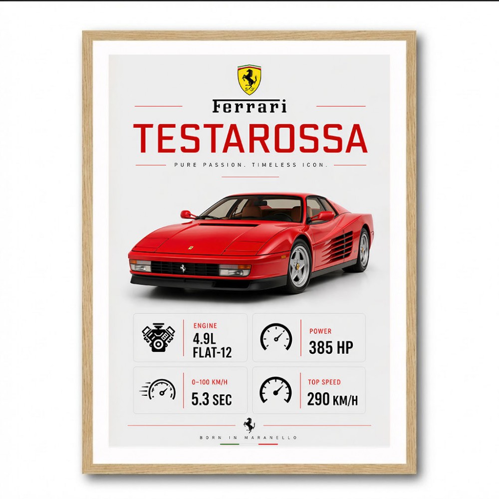 Red Ferrari Testarossa Stats Wall Art