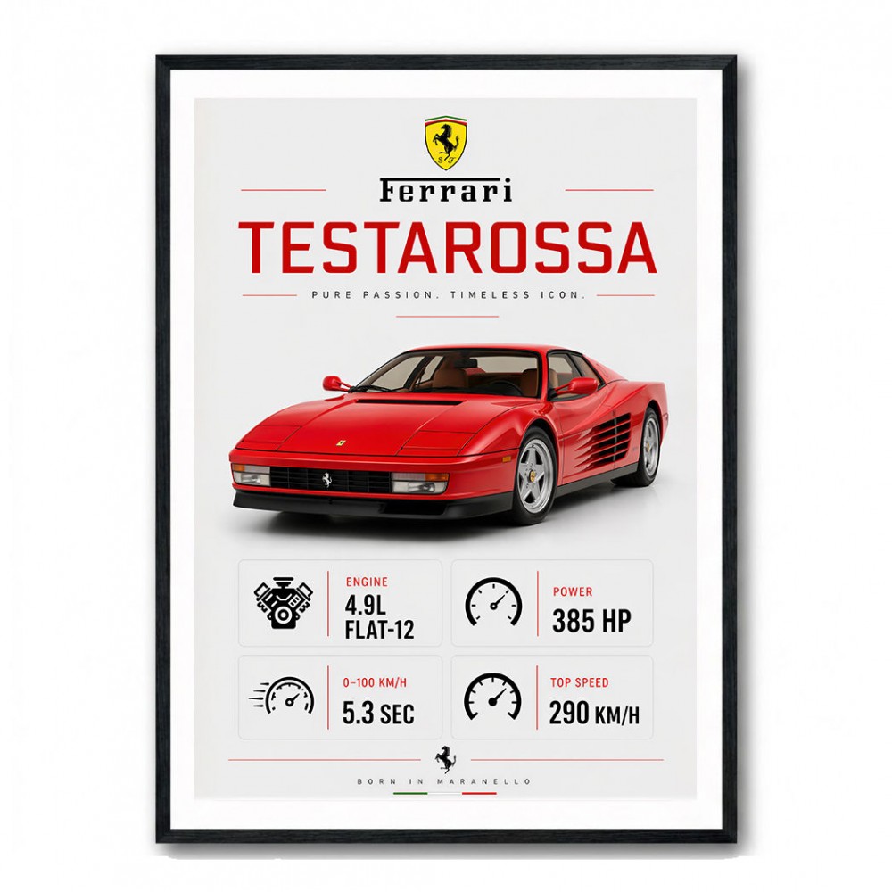 Red Ferrari Testarossa Stats Wall Art