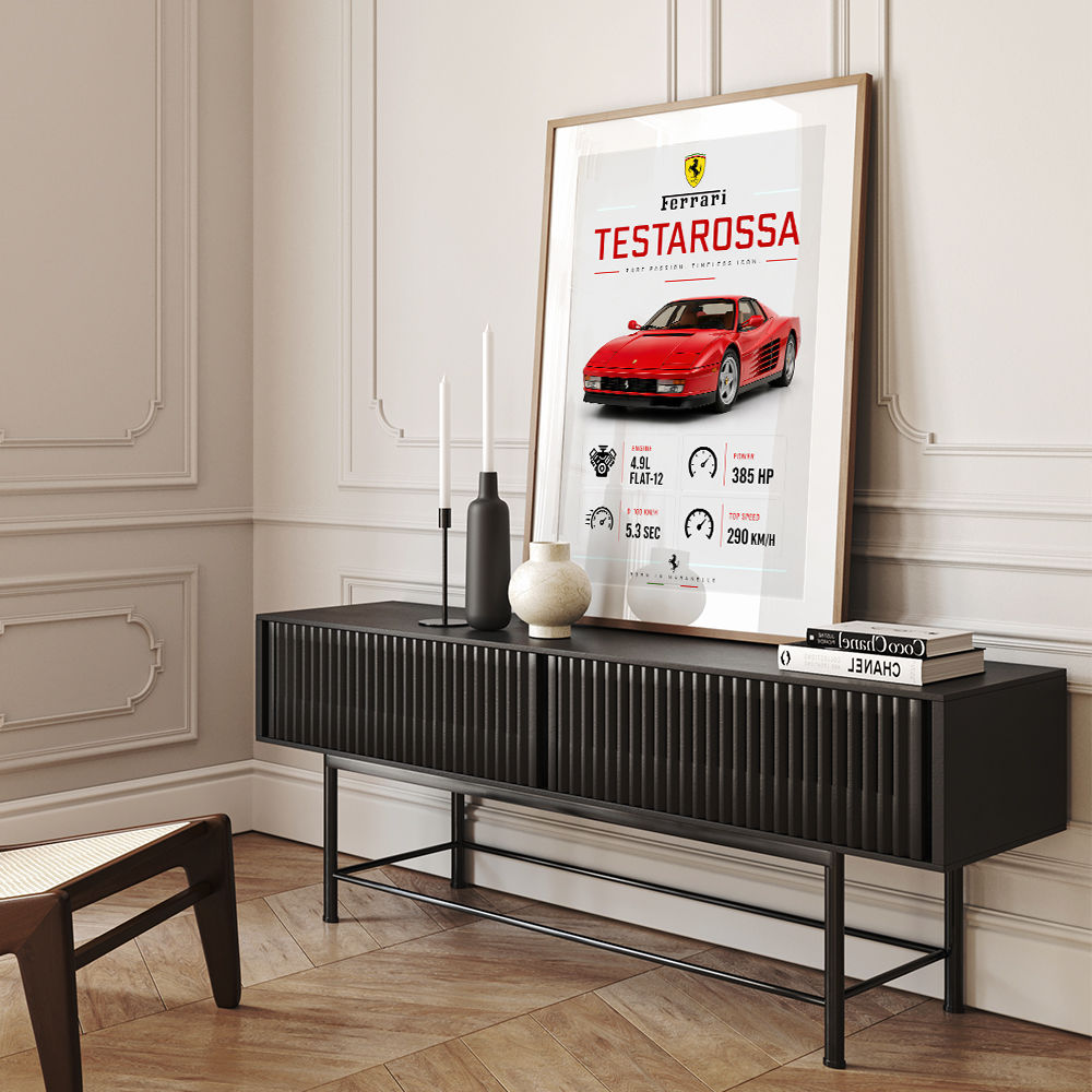 Red Ferrari Testarossa Stats Wall Art