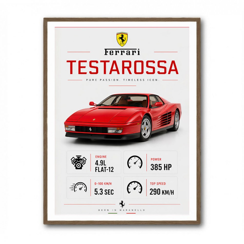 Red Ferrari Testarossa Stats Wall Art