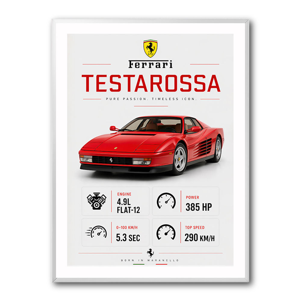 Red Ferrari Testarossa Stats Wall Art