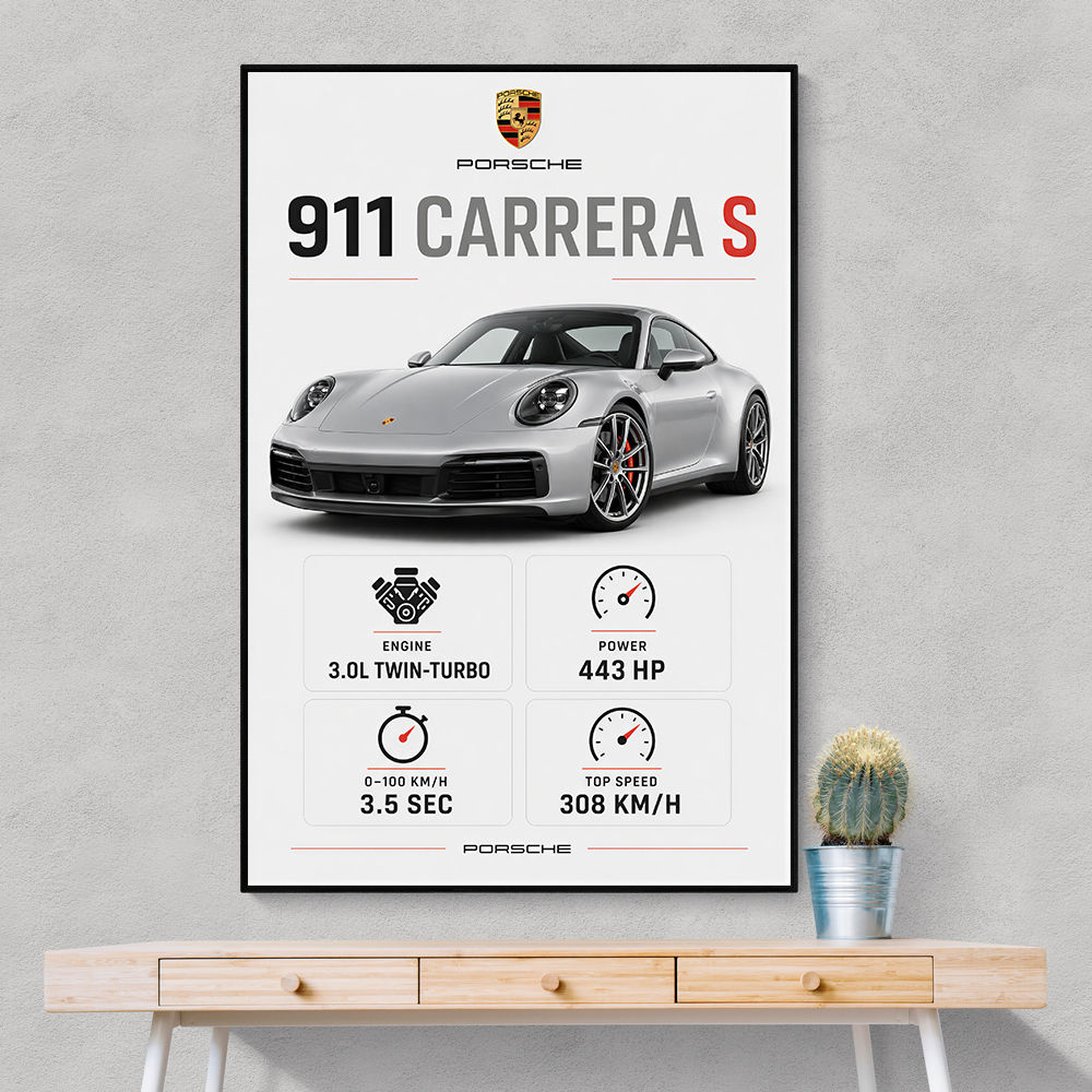 Porsche 911 Carrera S Stats Wall Art