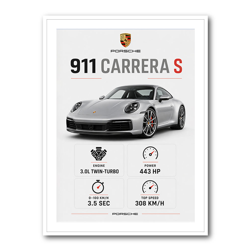 Porsche 911 Carrera S Stats Wall Art
