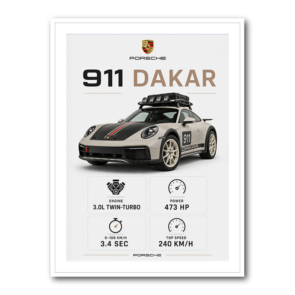Porsche 911 Dakar Car Specs Art Print