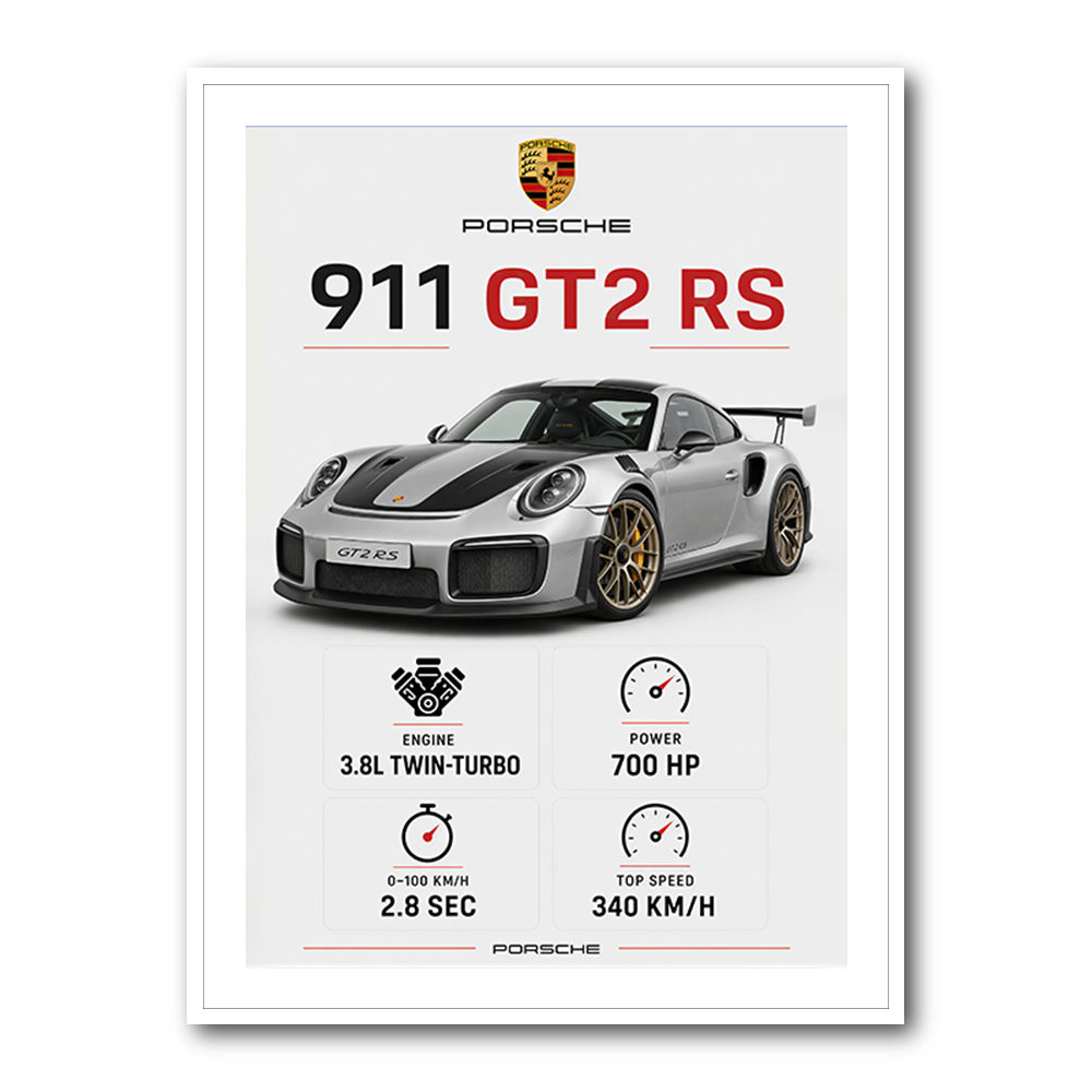 Porsche 911 GT2 RS Specs Art Print