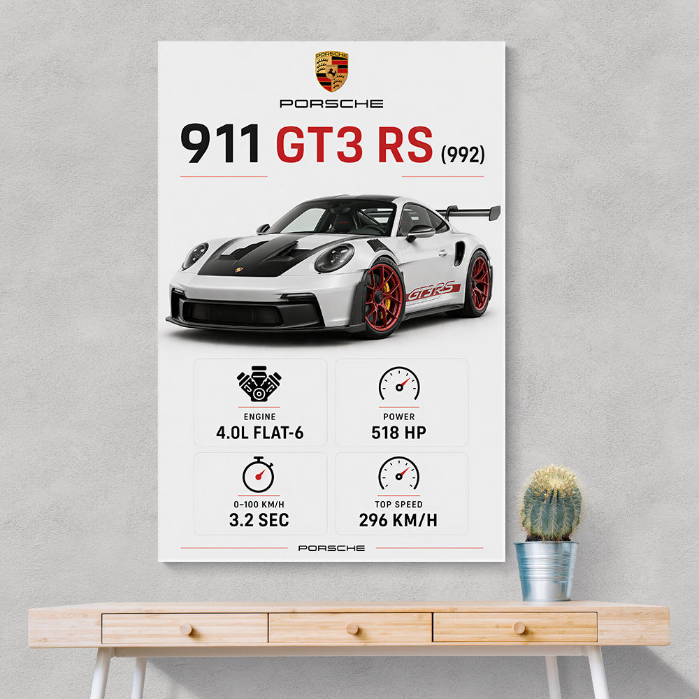 Porsche 911 GT3 RS Stats Car Art Print