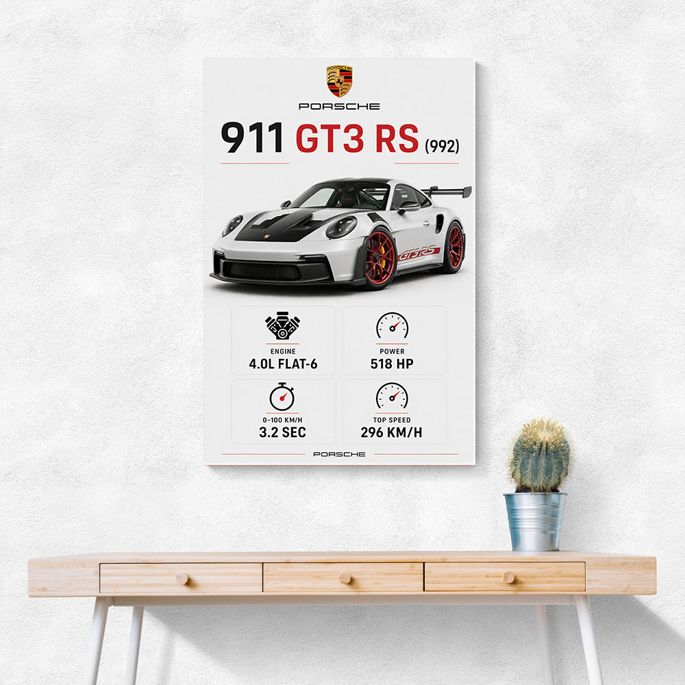 Porsche 911 GT3 RS Stats Car Art Print