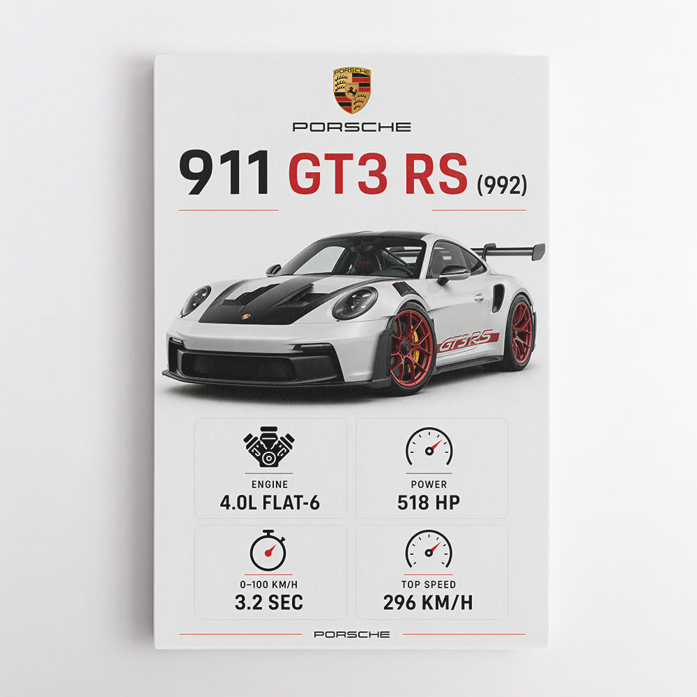 Porsche 911 GT3 RS Stats Car Art Print