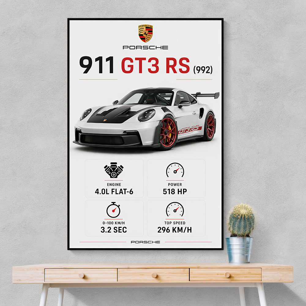 Porsche 911 GT3 RS Stats Car Art Print