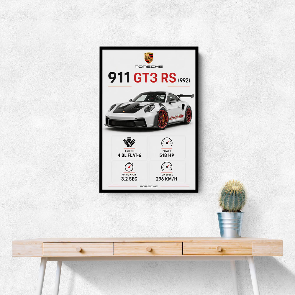 Porsche 911 GT3 RS Stats Car Art Print