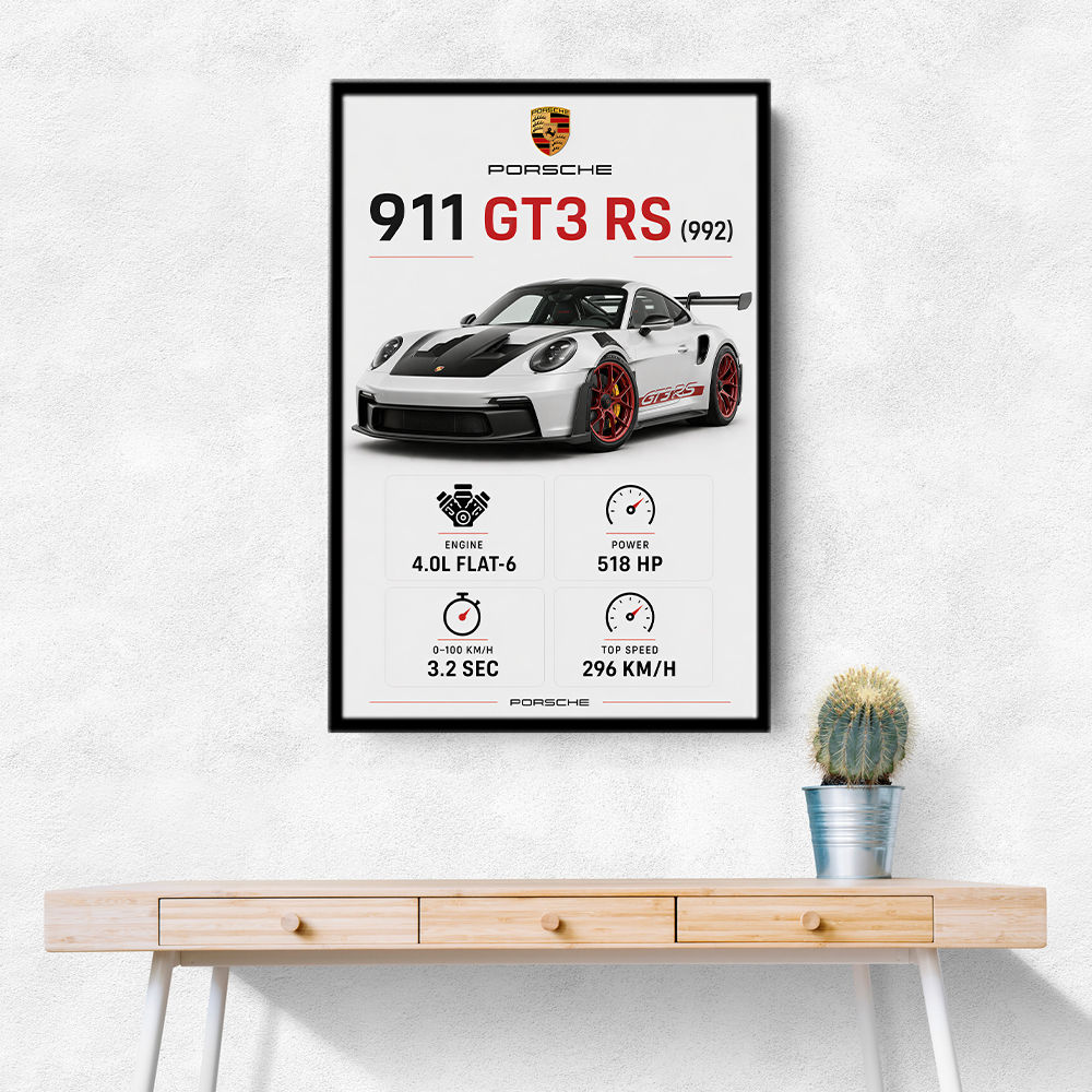 Porsche 911 GT3 RS Stats Car Art Print