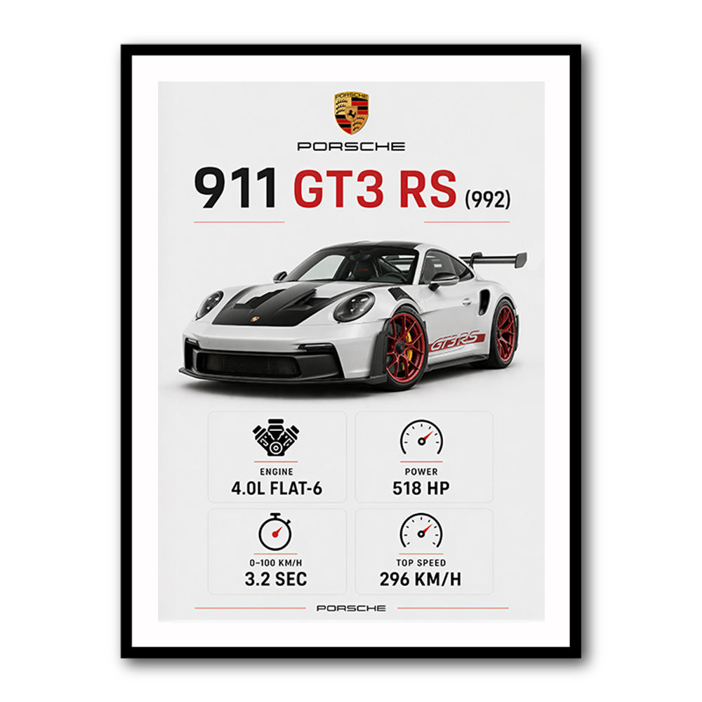 Porsche 911 GT3 RS Stats Car Art Print