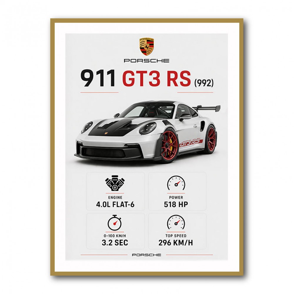 Porsche 911 GT3 RS Stats Car Art Print