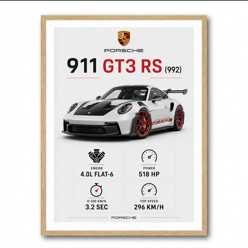 Porsche 911 GT3 RS Stats Car Art Print