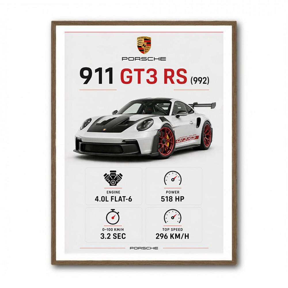 Porsche 911 GT3 RS Stats Car Art Print