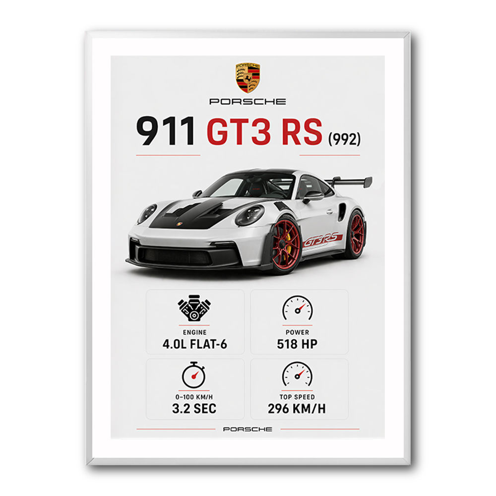 Porsche 911 GT3 RS Stats Car Art Print