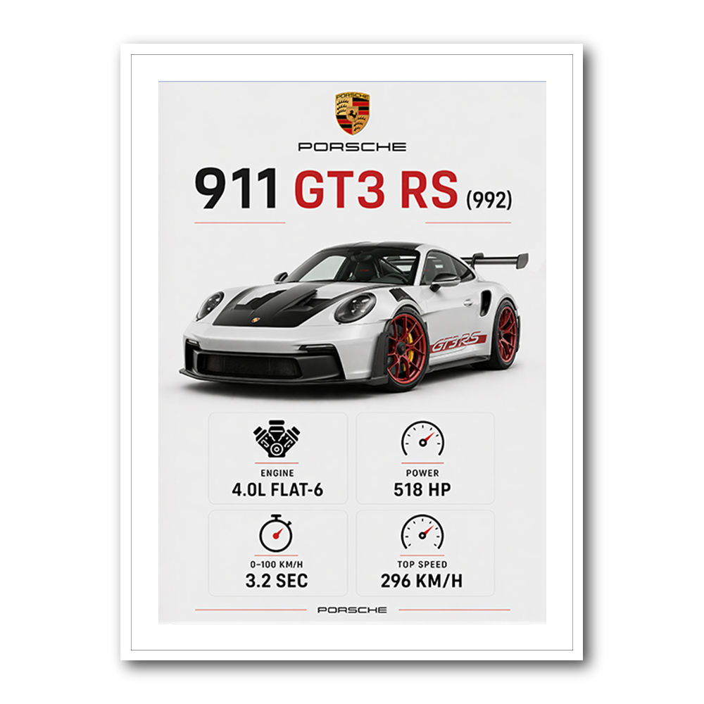 Porsche 911 GT3 RS Stats Car Art Print