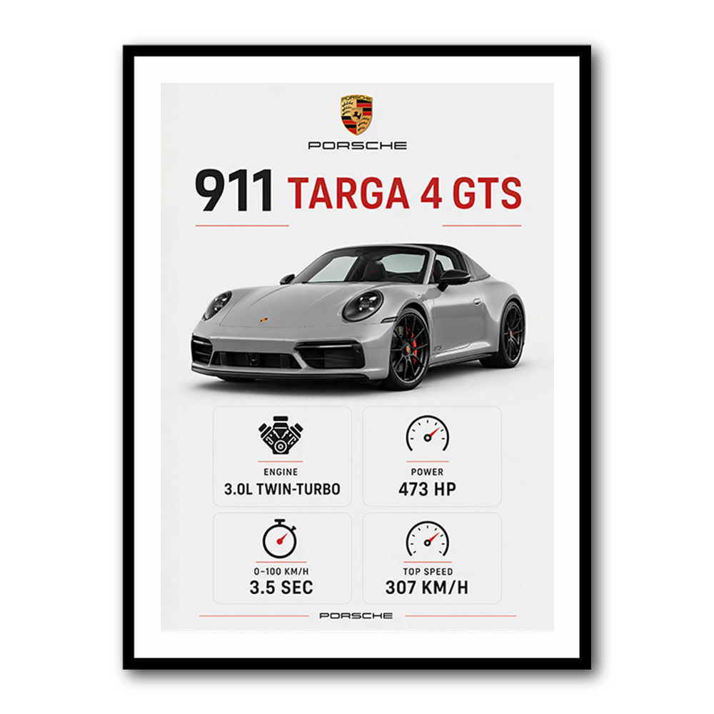 Porsche 911 Targa GTS Statistics Wall Art