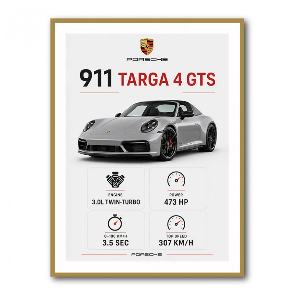 Porsche 911 Targa GTS Statistics Wall Art