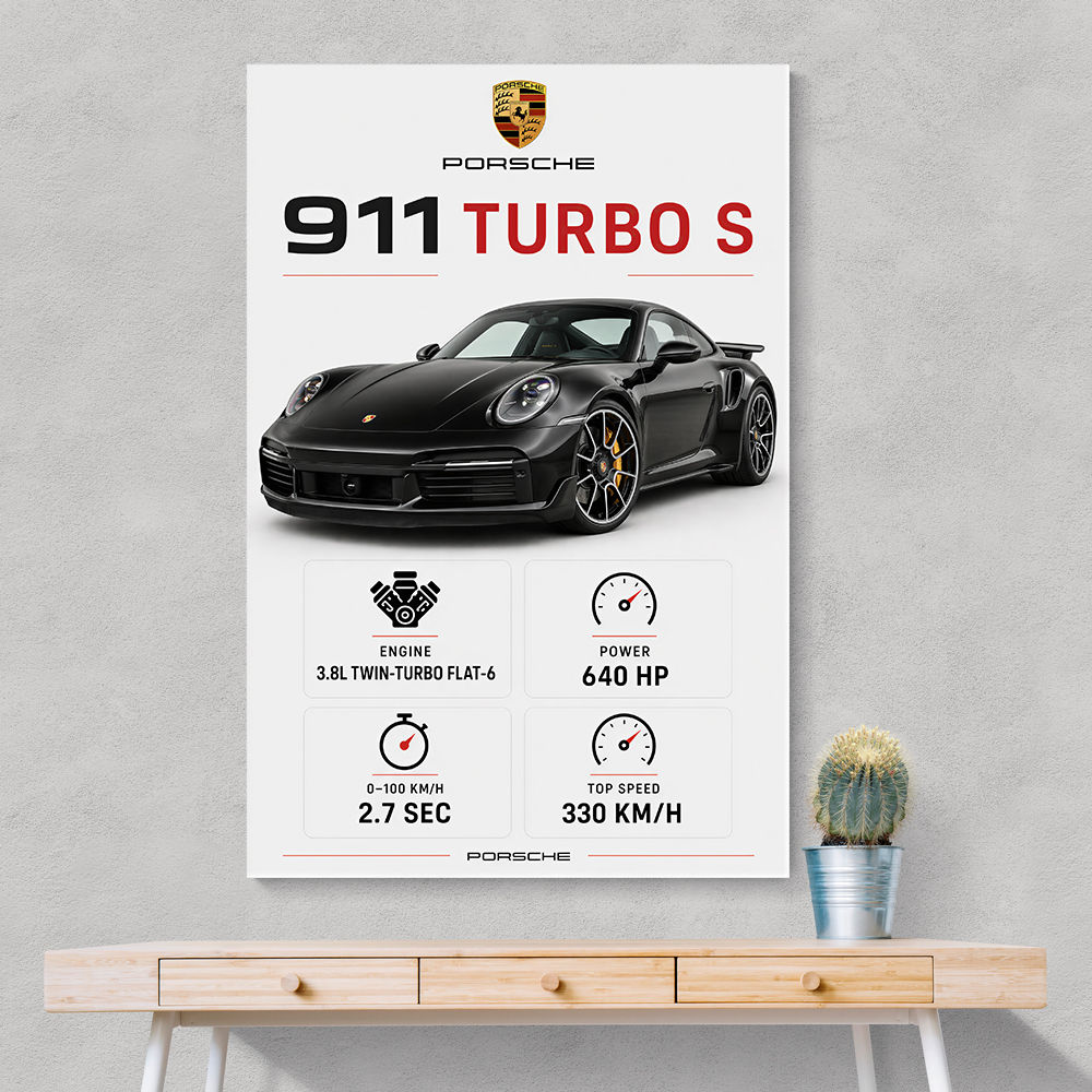 Porsche 911 Turbo S Car Stats Art Print