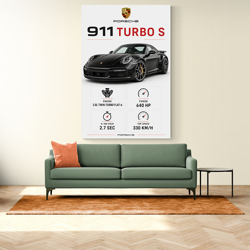 Porsche 911 Turbo S Car Stats Art Print