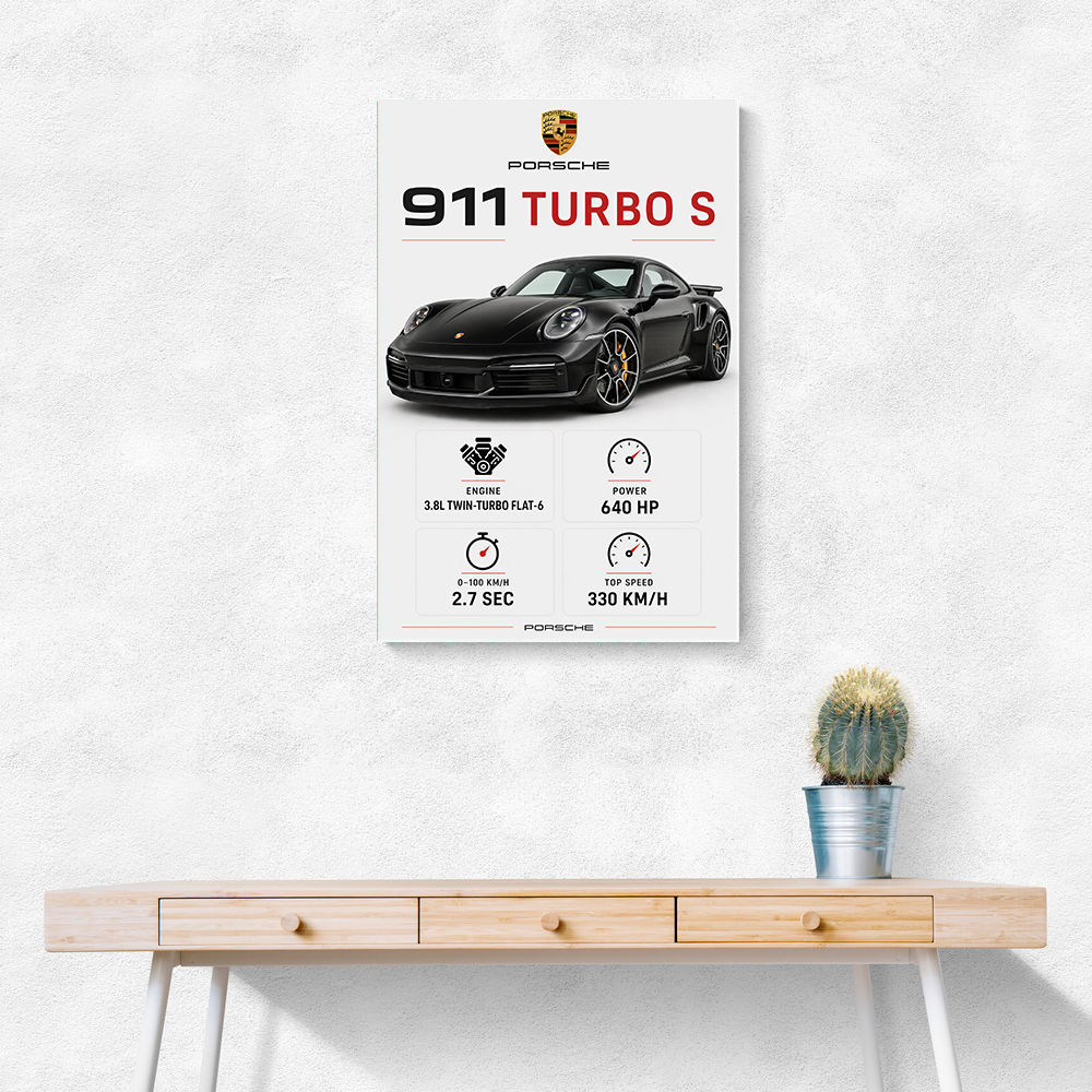 Porsche 911 Turbo S Car Stats Art Print