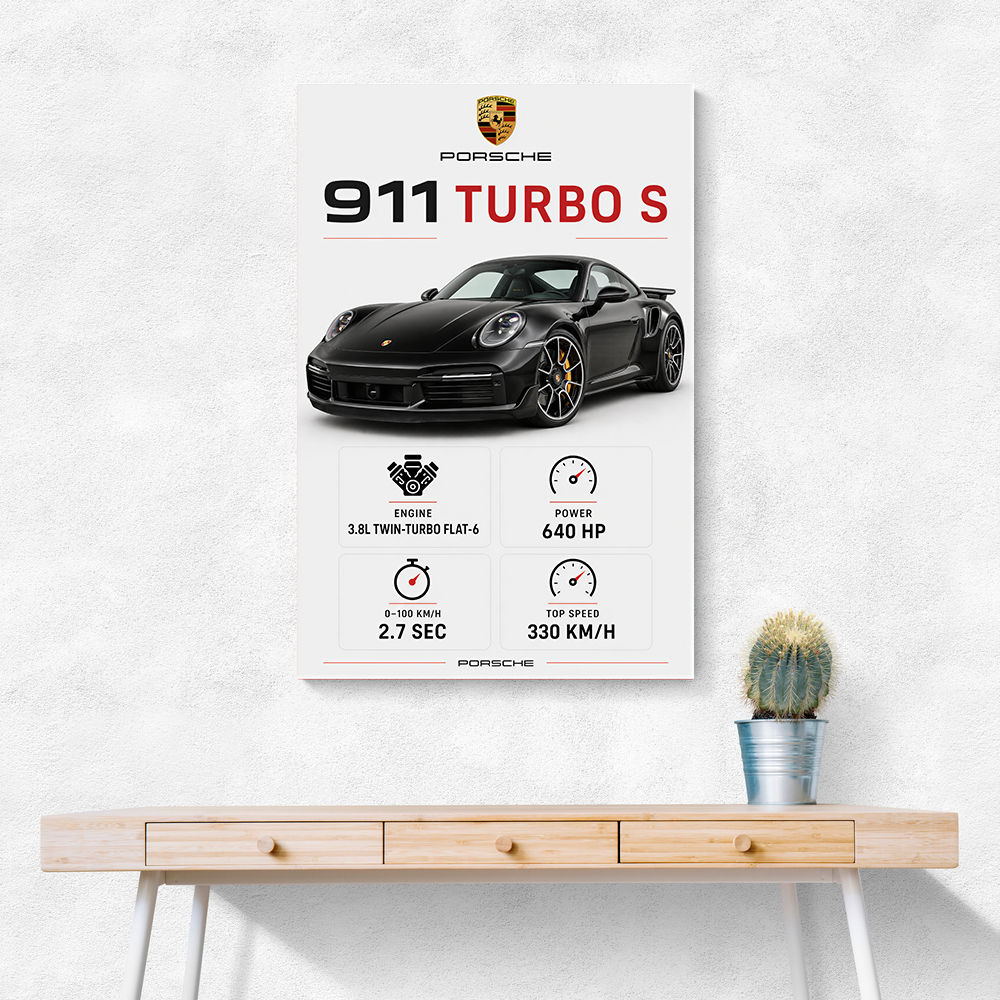 Porsche 911 Turbo S Car Stats Art Print