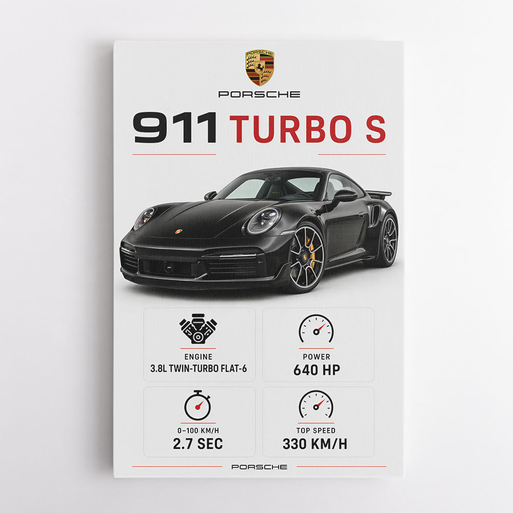 Porsche 911 Turbo S Car Stats Art Print