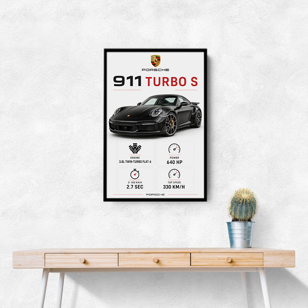 Porsche 911 Turbo S Car Stats Art Print