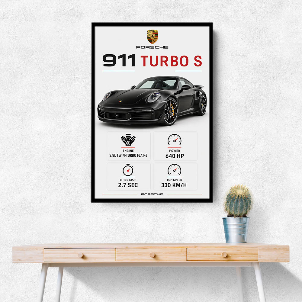 Porsche 911 Turbo S Car Stats Art Print