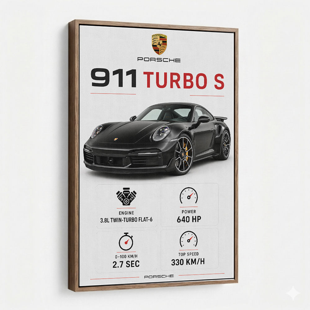 Porsche 911 Turbo S Car Stats Art Print