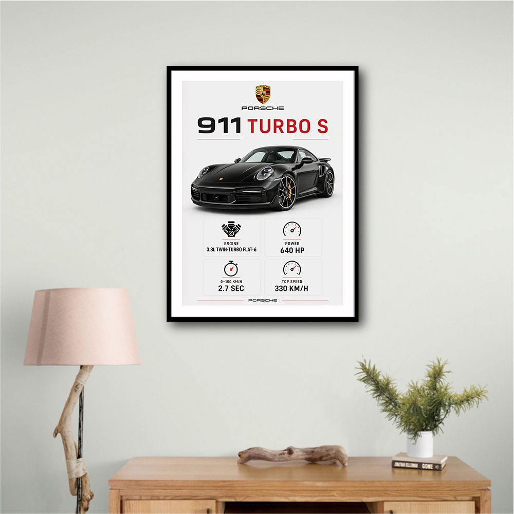 Porsche 911 Turbo S Car Stats Art Print