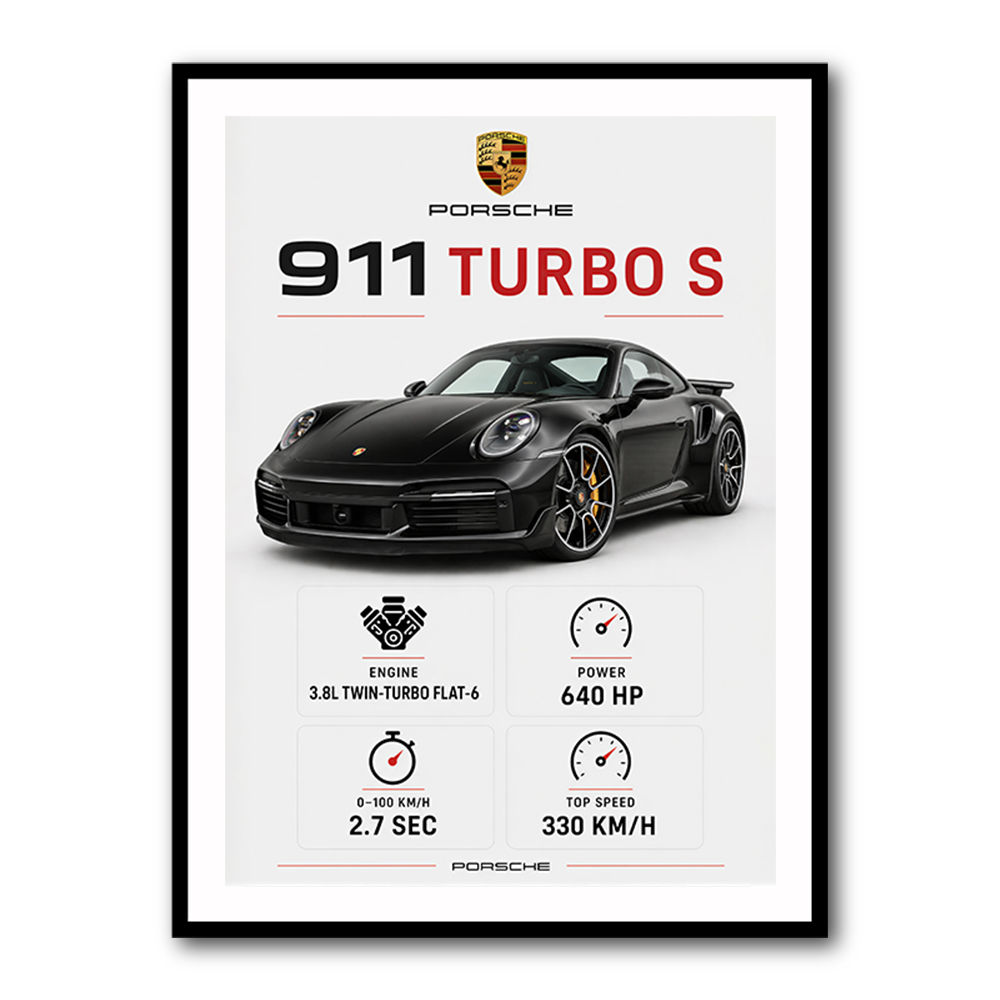 Porsche 911 Turbo S Car Stats Art Print