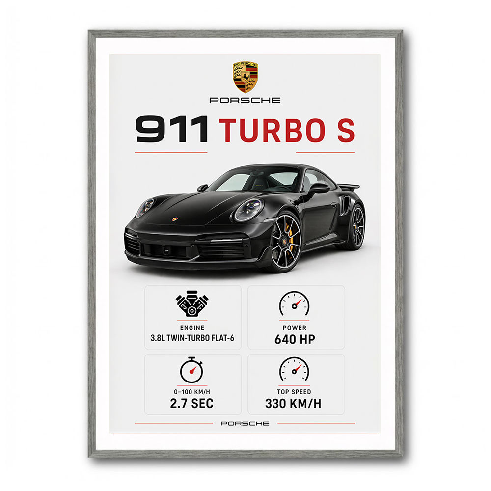 Porsche 911 Turbo S Car Stats Art Print