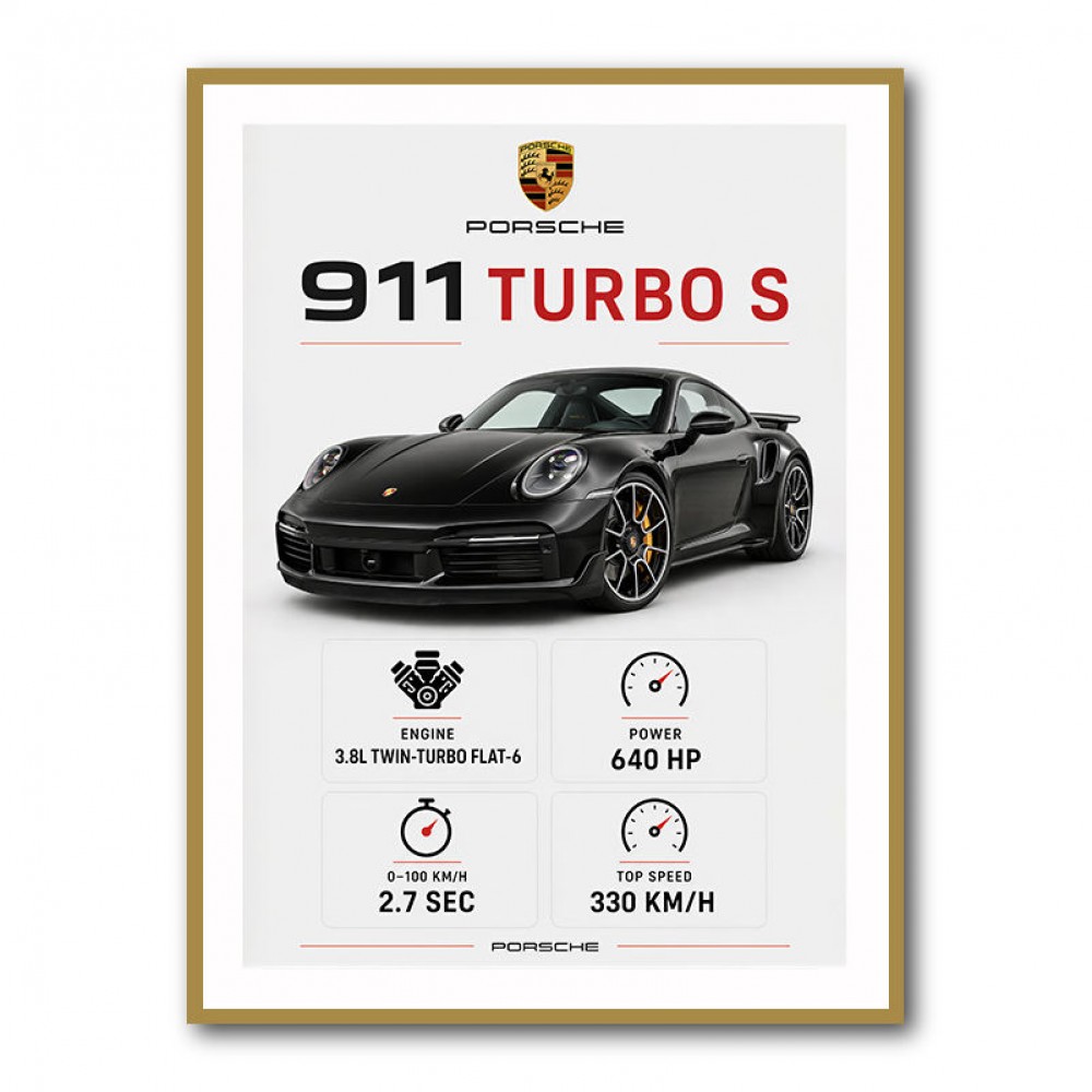 Porsche 911 Turbo S Car Stats Art Print
