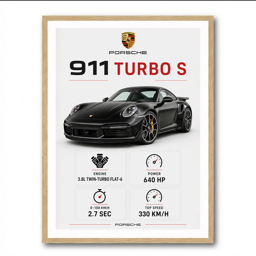 Porsche 911 Turbo S Car Stats Art Print