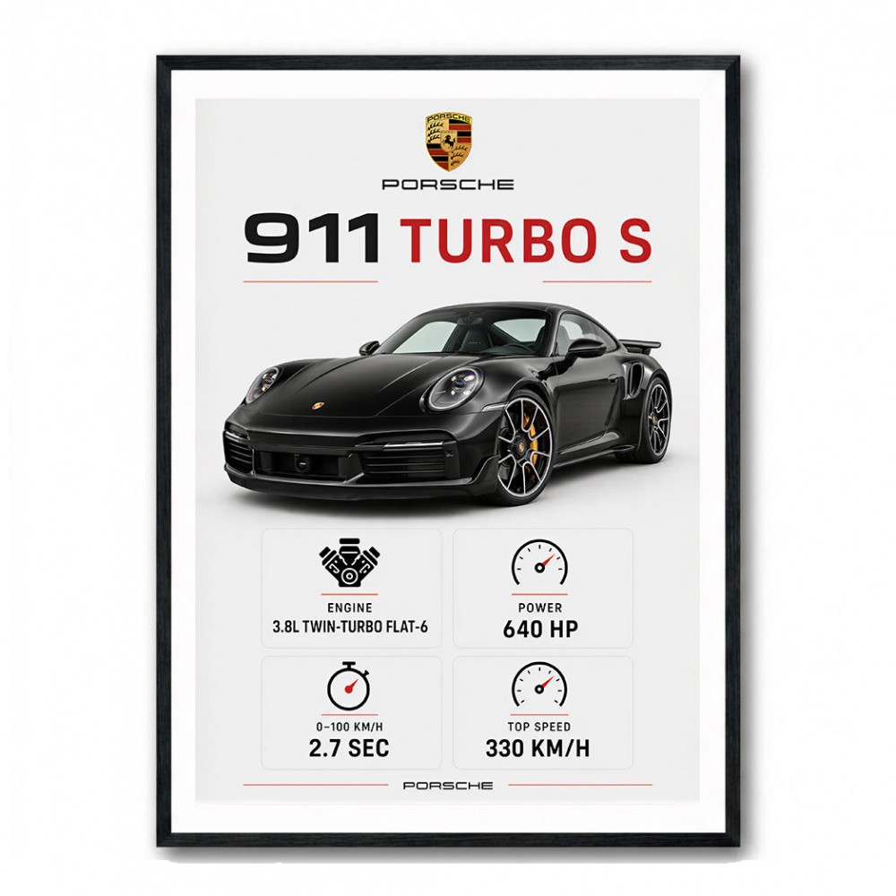 Porsche 911 Turbo S Car Stats Art Print