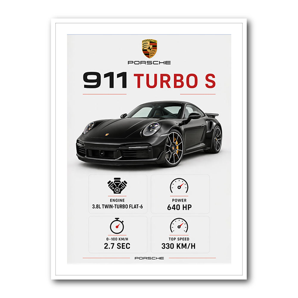 Porsche 911 Turbo S Car Stats Art Print
