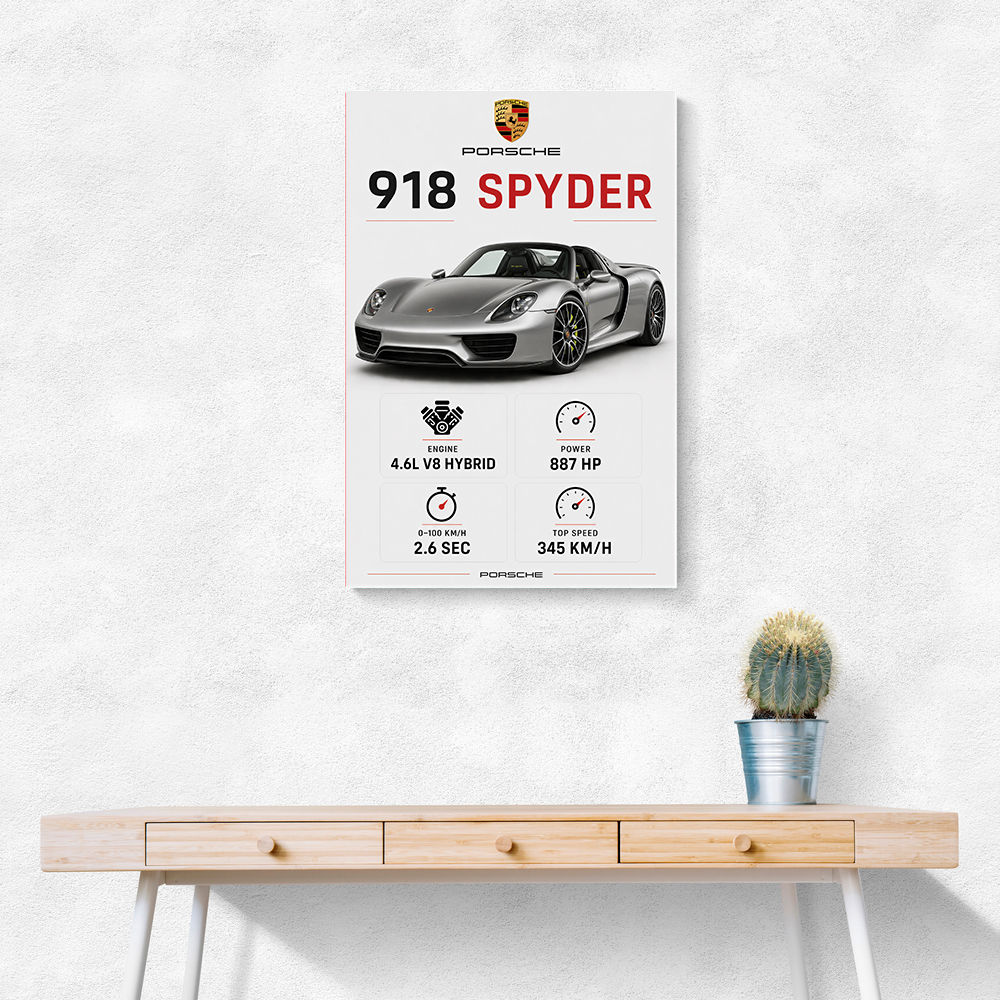 Porsche 918 Spyder Car Stats Art Print