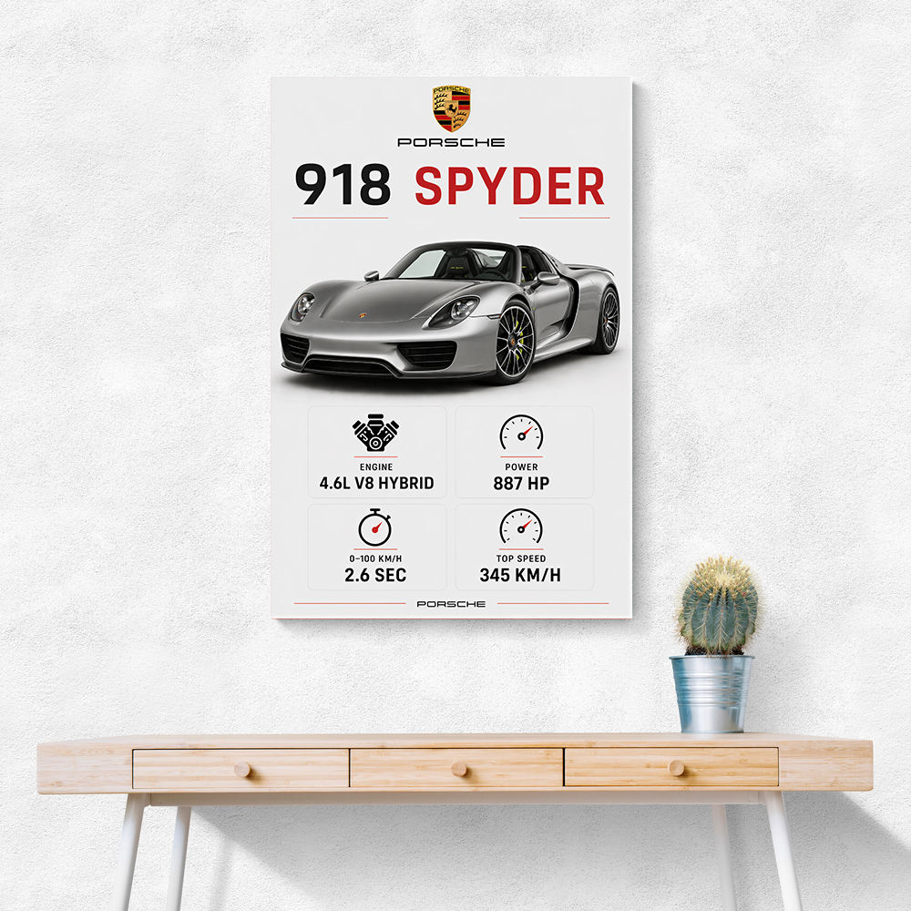 Porsche 918 Spyder Car Stats Art Print